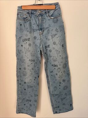 Hollister Ultra High Rise Dad Jeans Doodle Print Light Wash W26 Straight Leg 3S